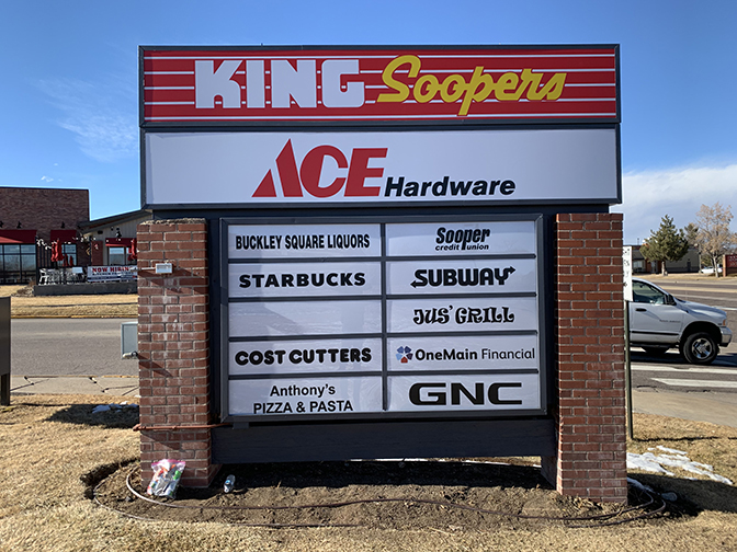 Buckley Square Monument king soopers sign cabinet