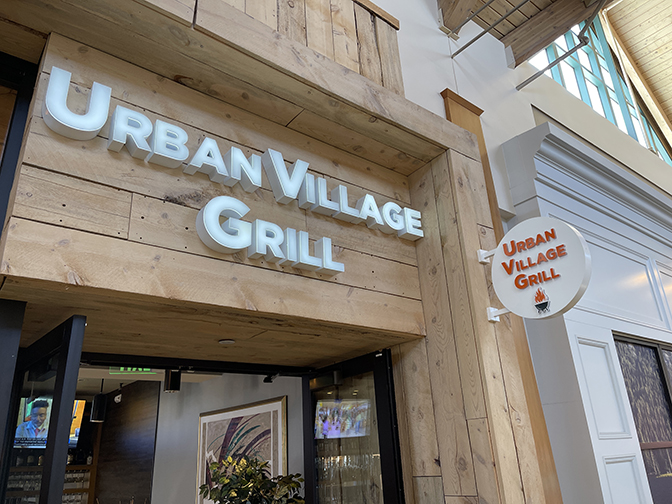 Urban Village Grill interior channel letters and blade sign