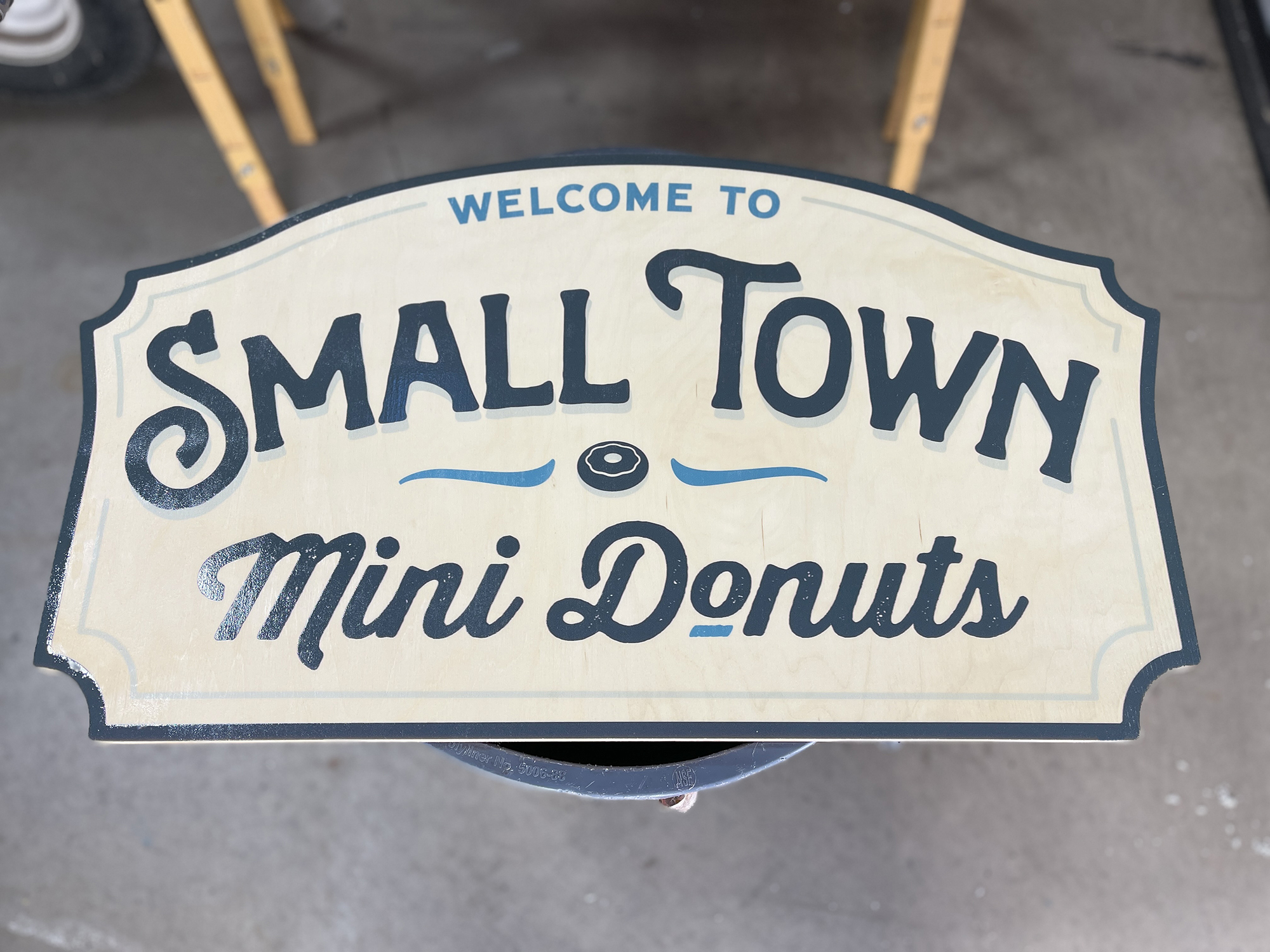 Small town mini donuts plywood sign